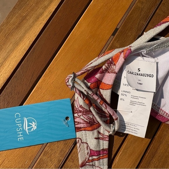 SMALL NWT Cupshe Floral Bird of Paradise glitter Print Bikini swimsuit Set - Picture 5 of 7